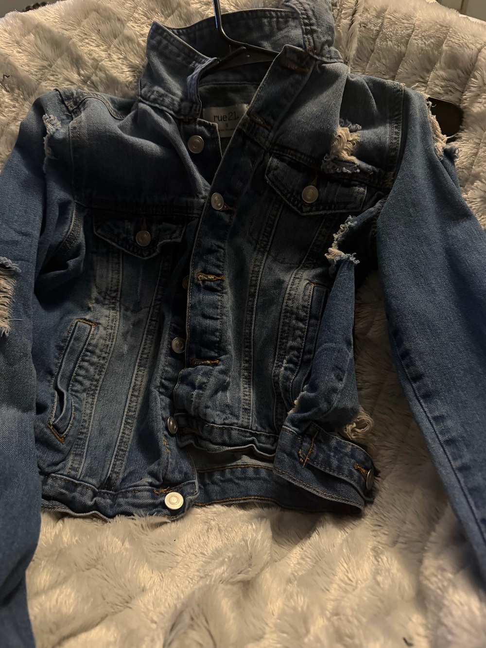 Rue21 Distressed mid Blue Denim Jacket
